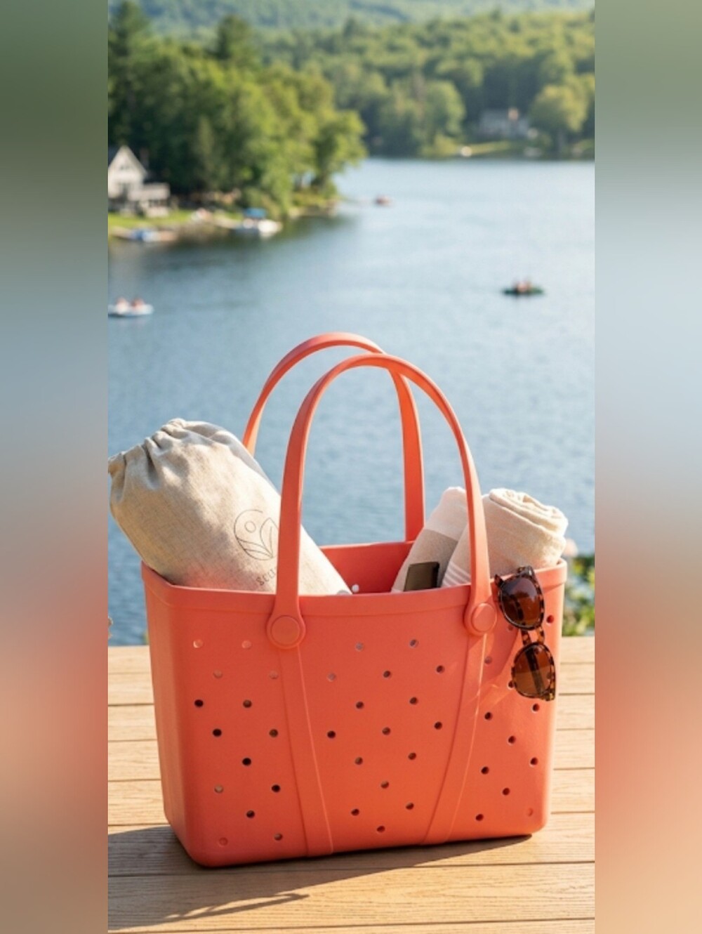 Large Coral "Bogg" Style Tote Bag